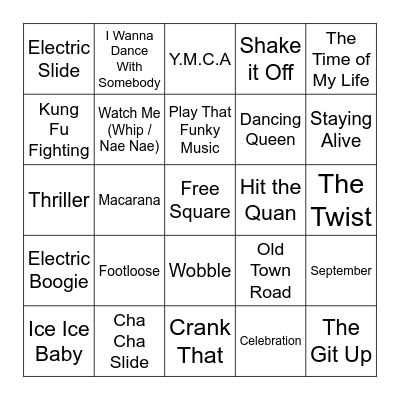 Dance Songs Bingo Card
