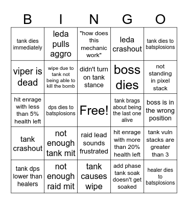 FF14 Raid Night Adventure Bingo Card