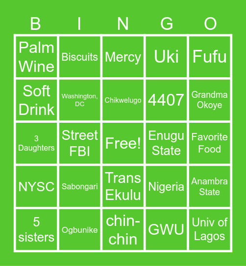 Nigerian Bingo Card