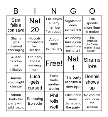 Eberron Bingo Card