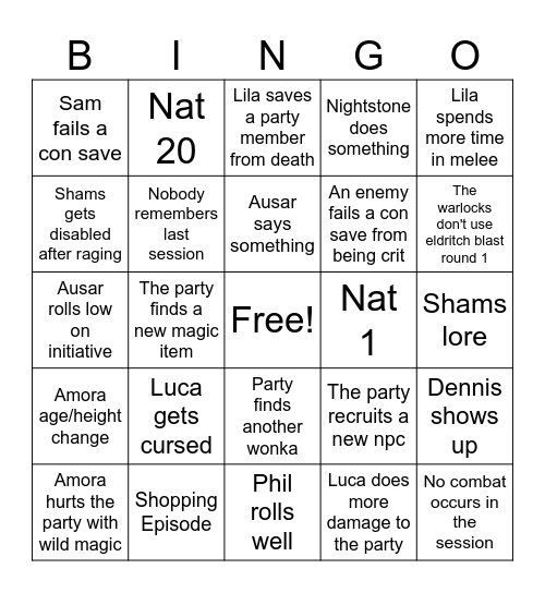 Eberron Bingo Card