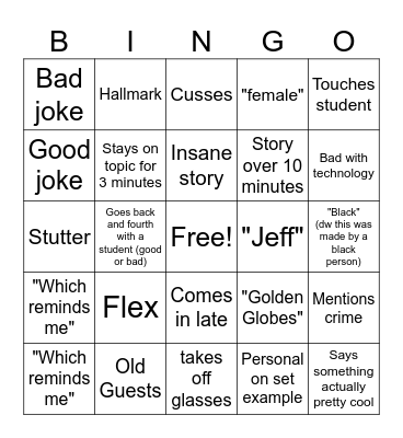 Nate Bingo Card