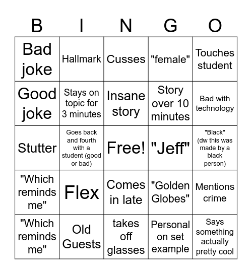 Nate Bingo Card