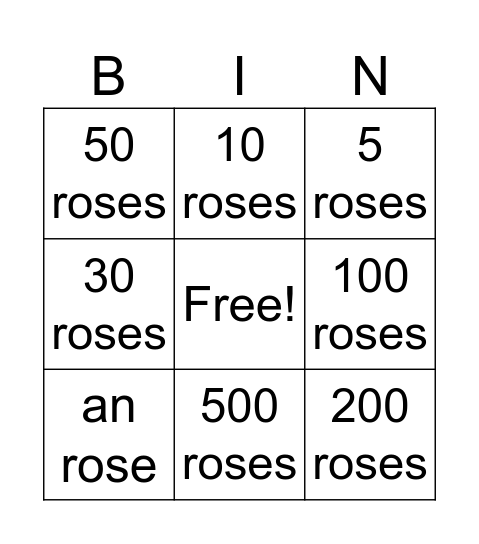 Rose bingo Card