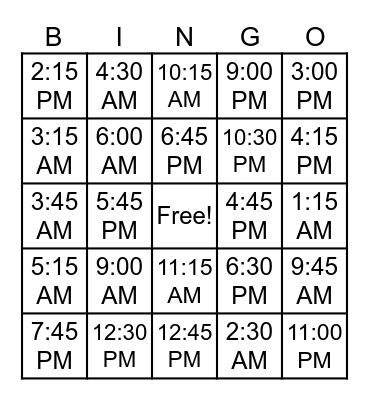 TIME TIME TIME Bingo Card