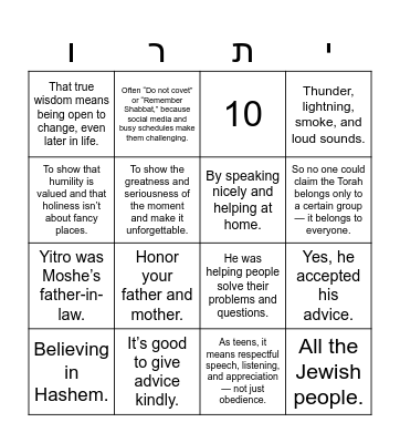 Parsha of the Week Bingo Card