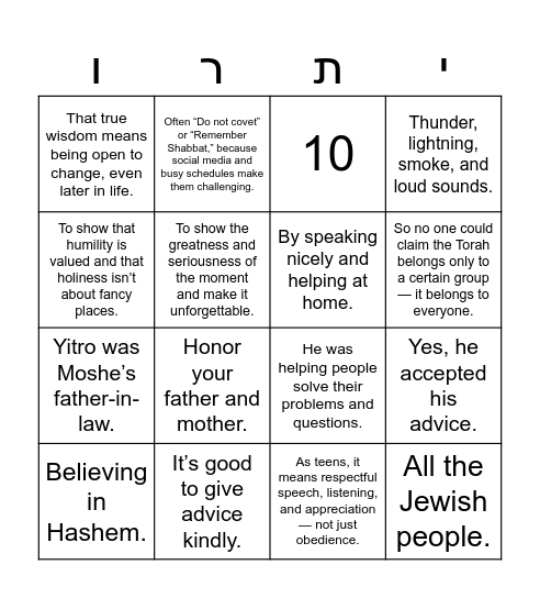 Parsha of the Week Bingo Card