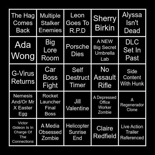 Resident Evil Requiem Bingo! Bingo Card