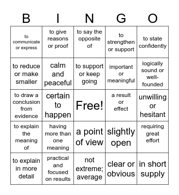 Vocabulary Challenge Bingo Card