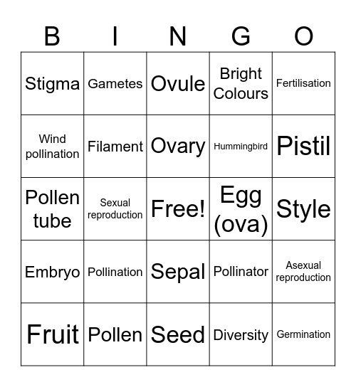 Sexual Reproduction in Plants Bingo! Bingo Card