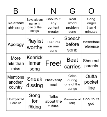 J COLE NEW ALBUM BINGO Card