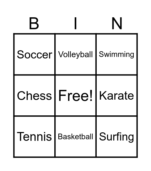 SPORTS Bingo Card