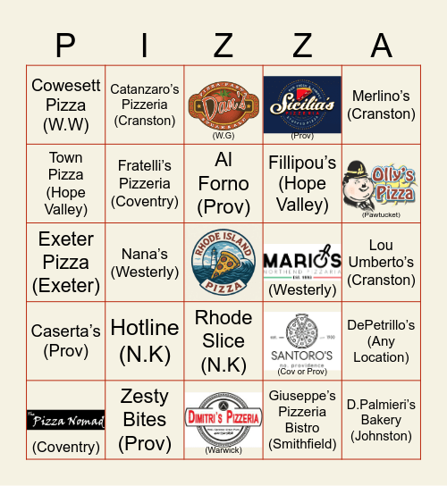 RI Pizza Bingo Card