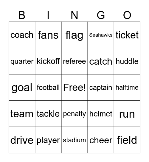 Super Bowl Bingo Card