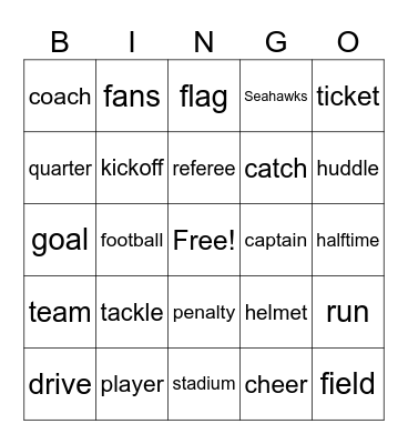 Super Bowl BINGO Card