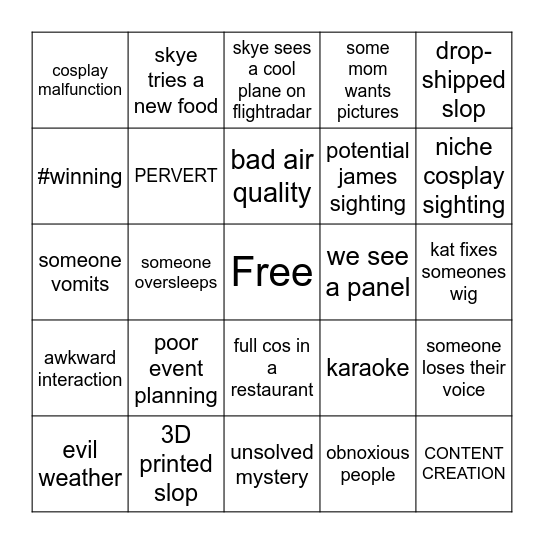 otafest Bingo Card