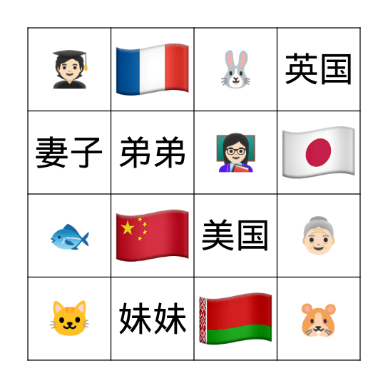 家与国家 Bingo Card
