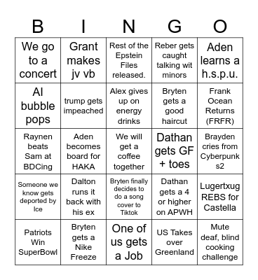 2026 Bingo Card Bingo Card