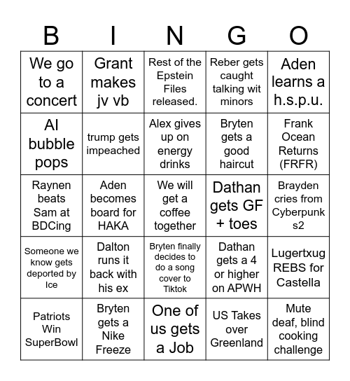 2026 Bingo Card Bingo Card