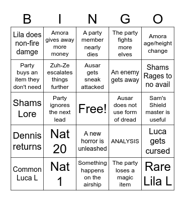 Next time on DnD TM Bingo Card