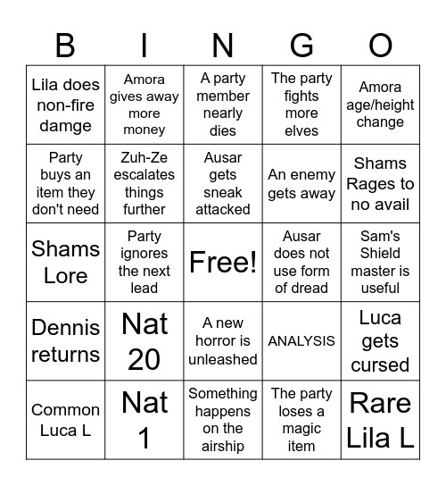 Next time on DnD TM Bingo Card