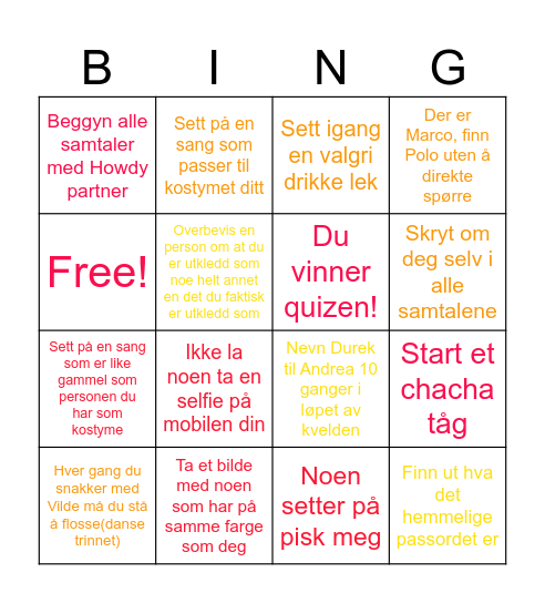 Vilde og Andrea Bingo Card
