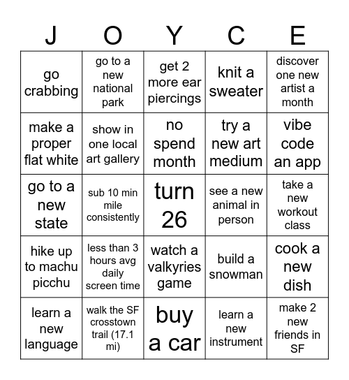 2026 Bingo Card