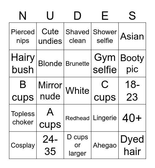 Nudes Bingo Card