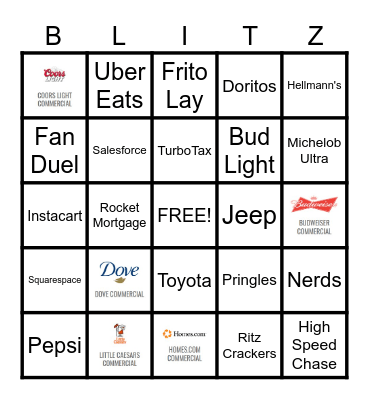 Super Bowl LX Halftime Commercial Bingo Card