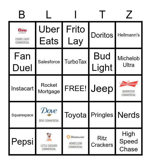 Super Bowl LX Halftime Commercial Bingo Card