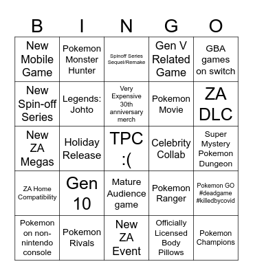 Pokemans Bingo Card