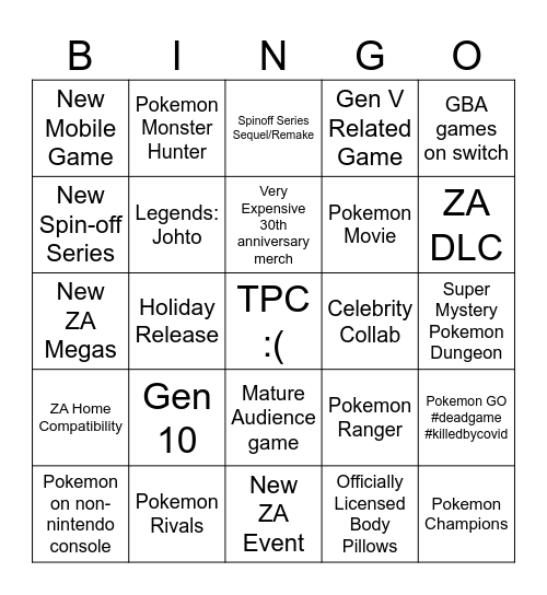 Pokemans Bingo Card