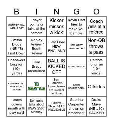 Super Bowl LX BINGO Card