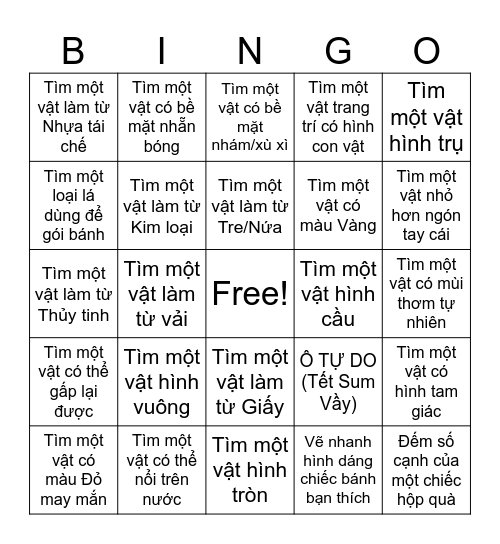 HÌNH KHỐI VÀ VẬT LIỆU TẾT Bingo Card