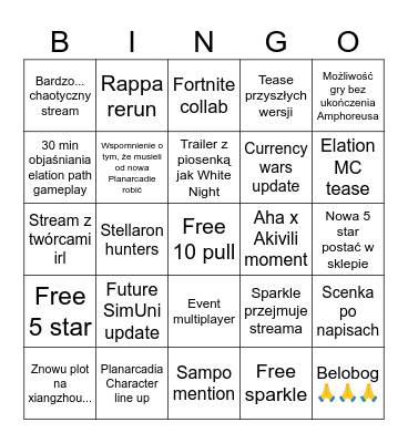 4.0 stream Bingo Card