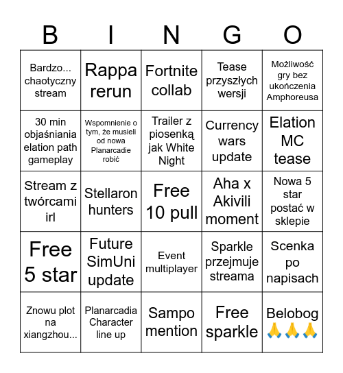 4.0 stream Bingo Card