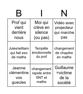 Bingo de ce qu’il va se passer en snt Bingo Card