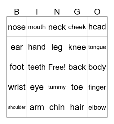 body parts bingo! Bingo Card