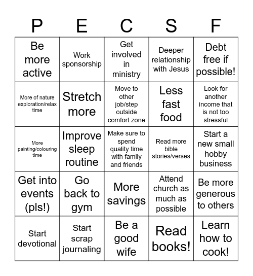 YA's Bingo Goals 2026 Bingo Card