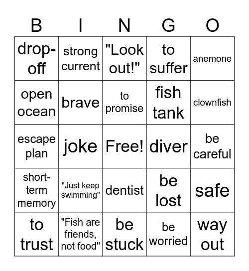 Finding Nemo Bingo Card