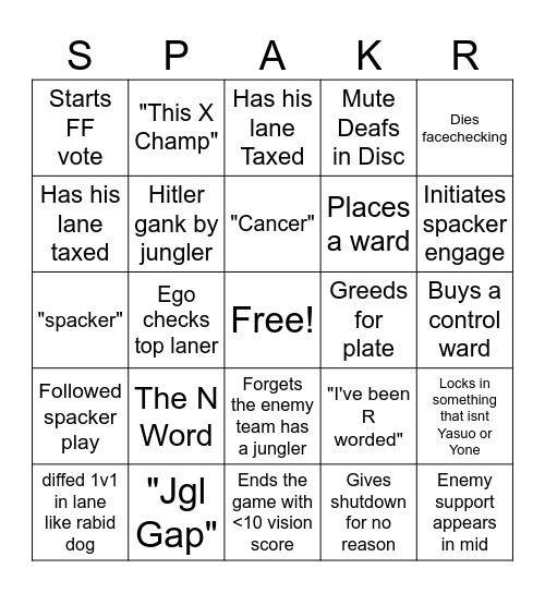 John Solo Queue Experience Bingo Card