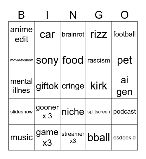 Untitled Bingo Card