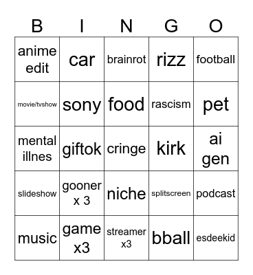 Untitled Bingo Card