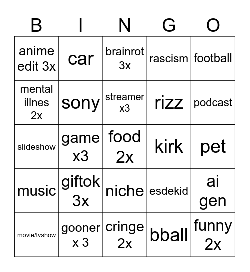 Untitled Bingo Card