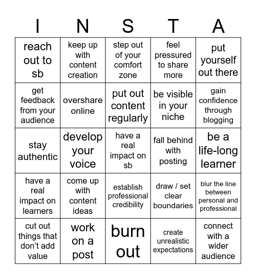 Blogging & Teaching Bingo Card