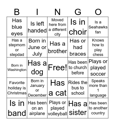 Human Bingo Card
