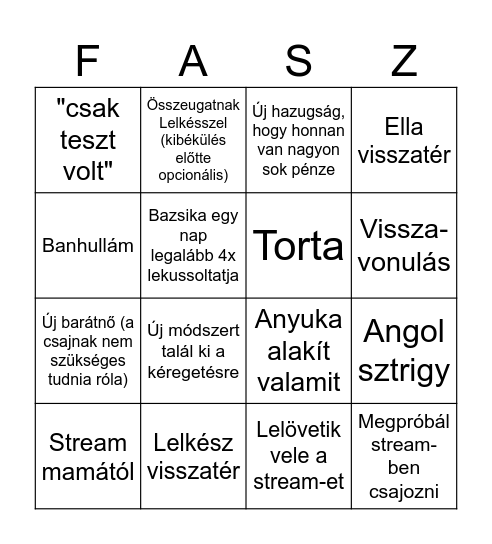 Máté februári bingó Bingo Card