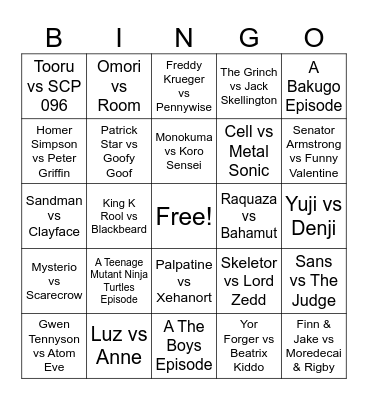 Updated Death Battle 26 Bingo Card