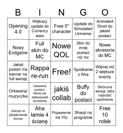 Program 4.0 Elation BINGO Card