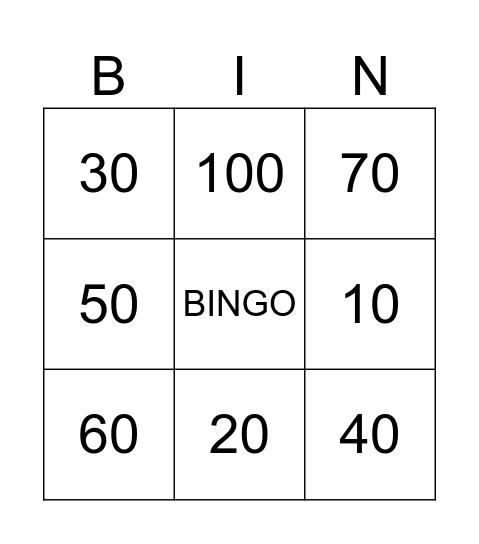 MULTIPLOS DE 10 Bingo Card